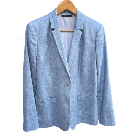 Powder Blue Linen Blend Blazer - Picture 1 of 7